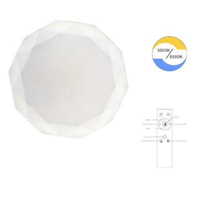 6500K 24W 60W CE Ceiling LED Fixtures Diamond 25000hrs Remote Dimming